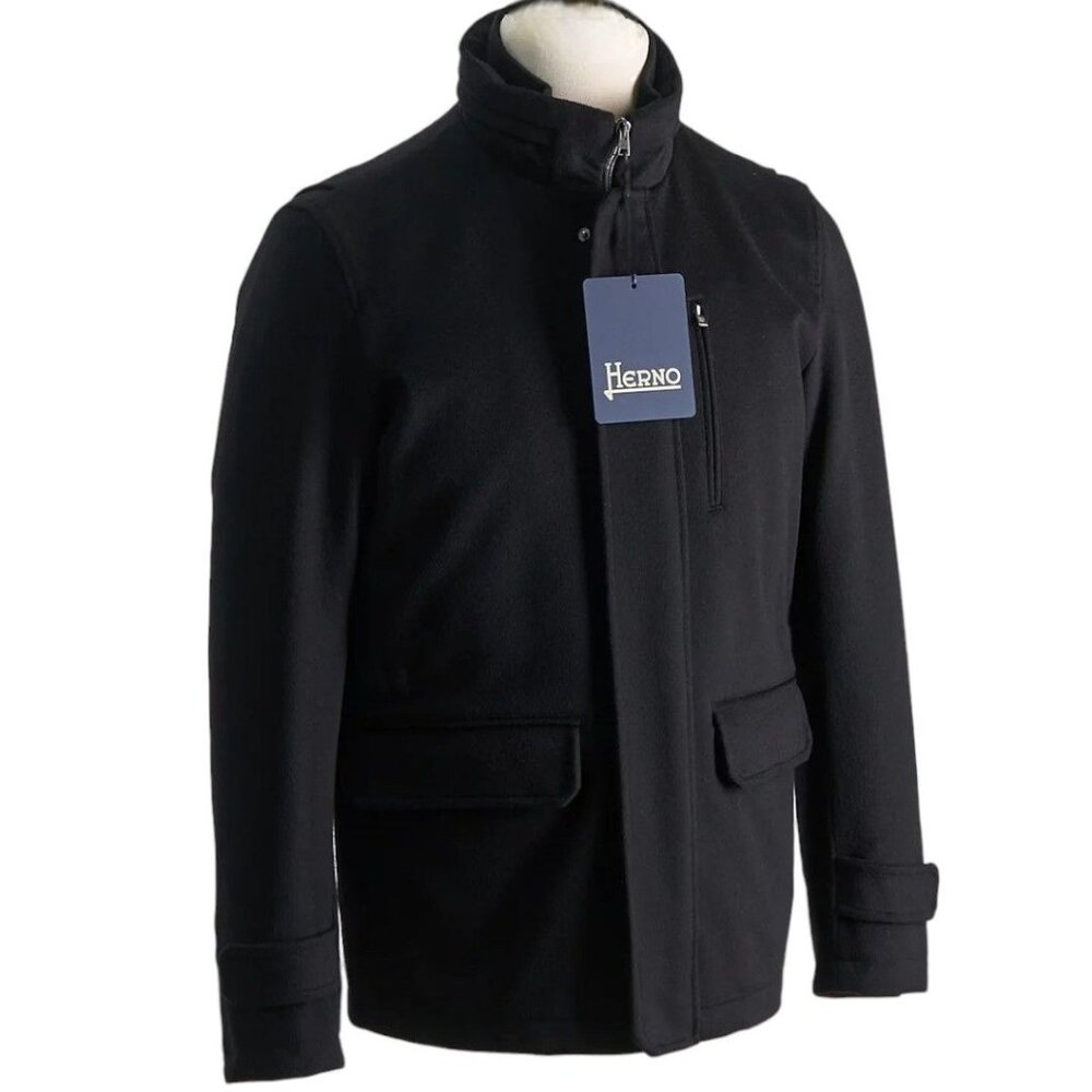 HERNO Wool Cashmere Field Jacket Mens 56 XL Dark Navy (Near Black) Zip/Snap Coat